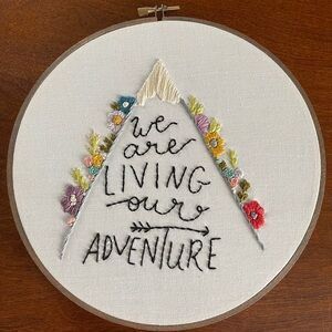 Embroidered Wall Art with Mountain Floral Design